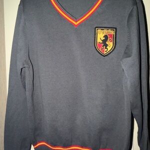 Spirit Gray V-Neck Sweater with Gryffindor Emblem